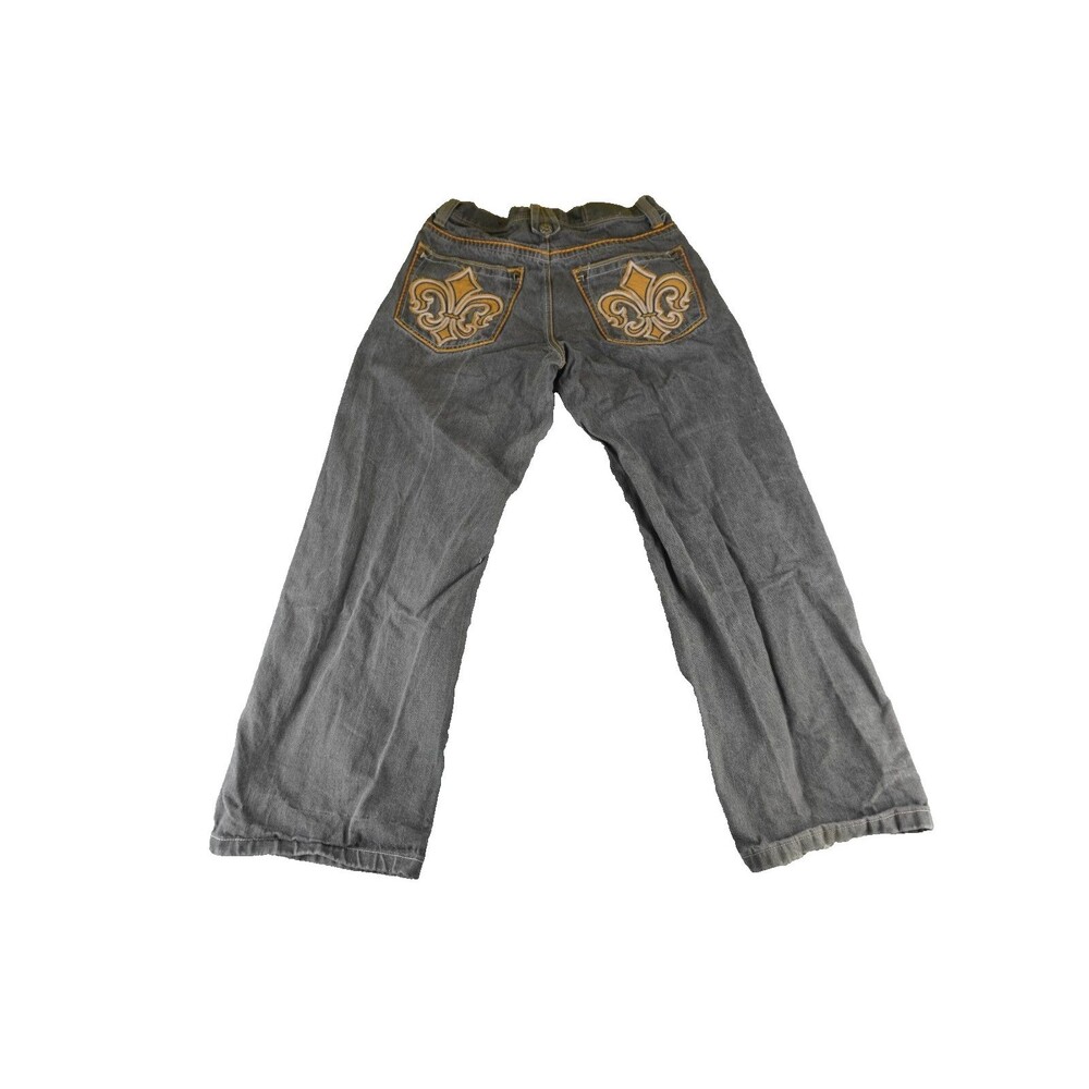 Vtg Basic Code Men's 32x32 Jeans Fleur De Lis Embroidered Baggy Y2K Grey Denim - Picture 2 of 10